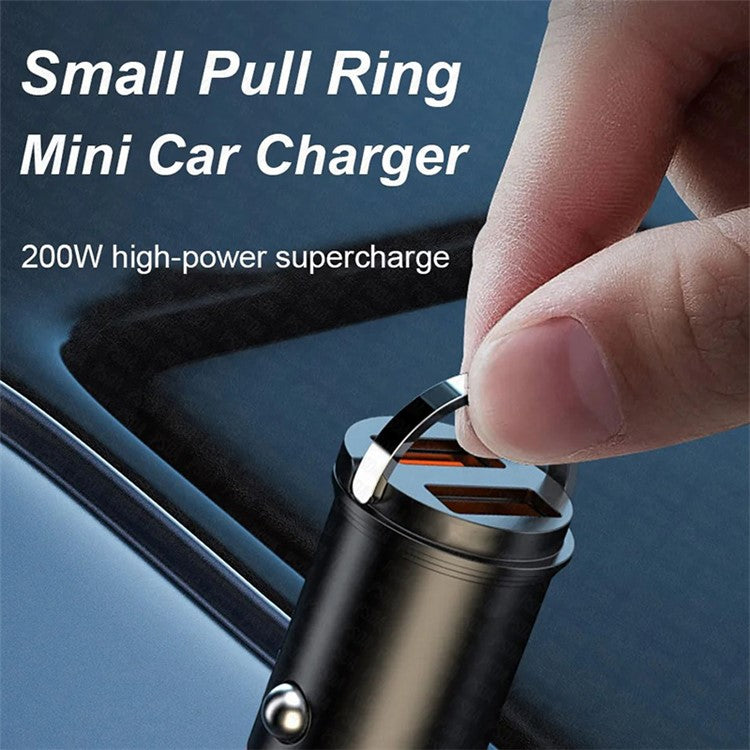 G50S 12-24V Dual USB Ports 200W Car Charger Adapter with Mini Pull Ring