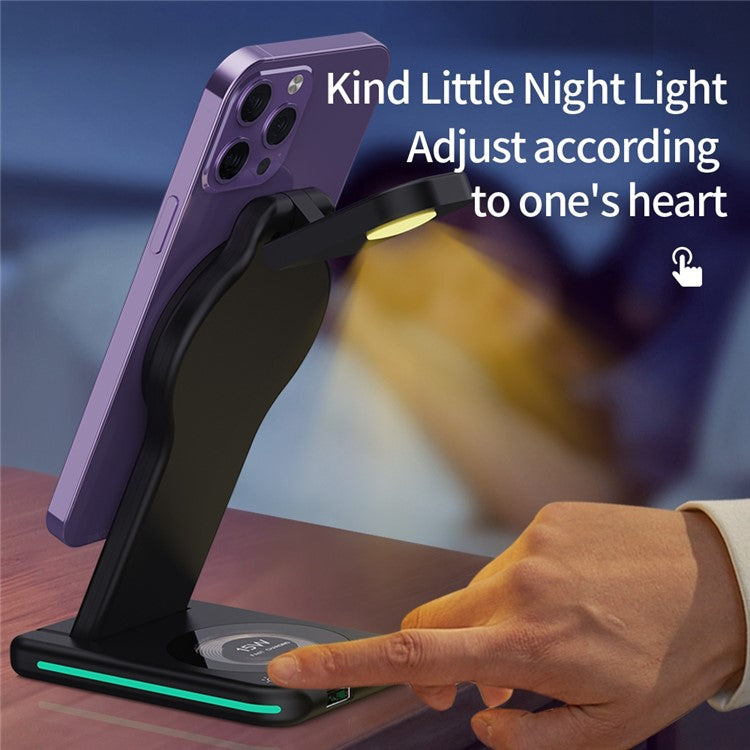 H60 Foldable Night Light Magnetic Wireless Charger for iPhone 12-15 Series  /  iWatch  /  AirPods Charging Stand