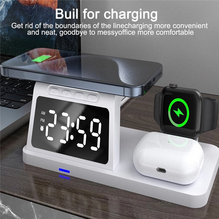 15W Wireless Charger Clock Alarm 4K WiFi Security Camera with Motion Detection - White