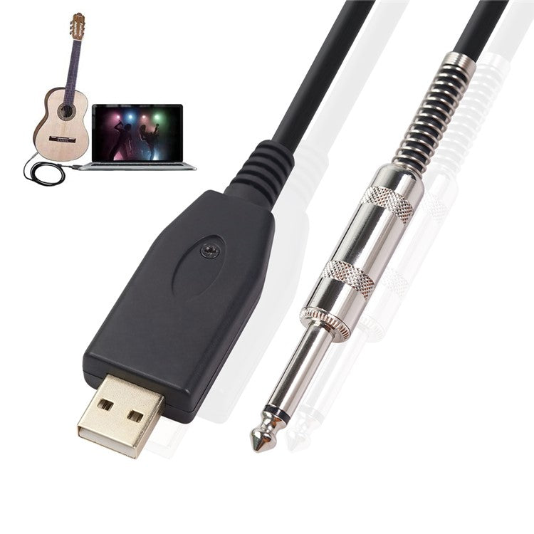 USB Guitar Cable USB 2.0 Interface Male to 1/4 Inch TS(6.35)Jack Connector Cord Electric Guitar Audio Cable US48S [2M]