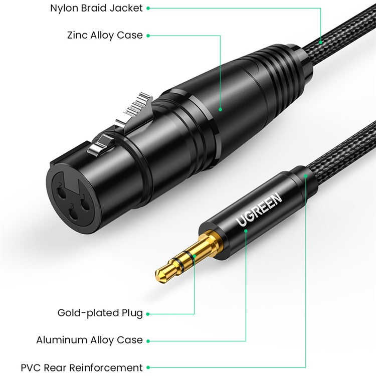 UGREEN 1m 3.5mm Male to XLR Female Audio Cable for Microphone Speakers Sound Consoles Amplifier