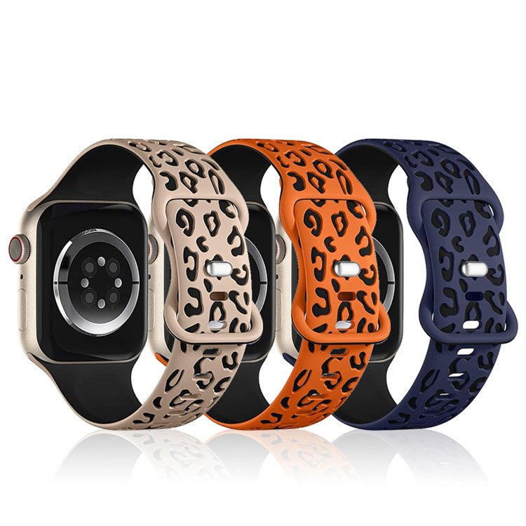 For Apple Watch 10 46mm / Ultra 2 / Ultra 49mm / 9 8 7 45mm / SE (2023) SE (2022) SE 6 5 4 44mm / 3 2 1 42mm Leopard Watch Strap - White+Black