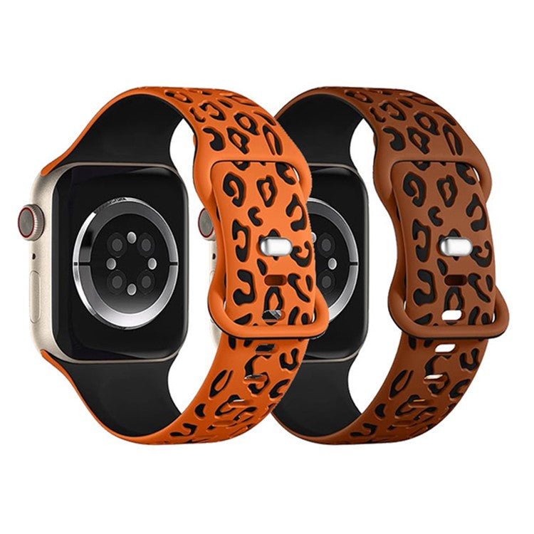 Watch Band for Apple Watch Series 10 42mm / 9 8 7 41mm / SE (2023) SE (2022) SE 6 5 4 40mm / 3 2 1 38mm Leopard Silicone Watch Strap - White Black