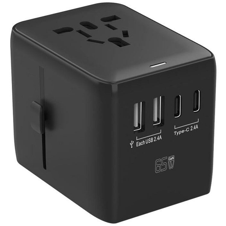 HHT901A Worldwide Travel Charge GaN Adapter Wall Plug PD 65W Fast Charging Plug Converter - Black