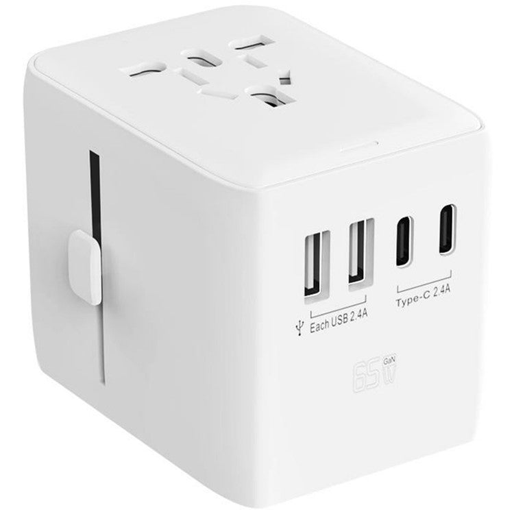 HHT901A Worldwide Travel Charge GaN Adapter Wall Plug PD 65W Fast Charging Plug Converter - White