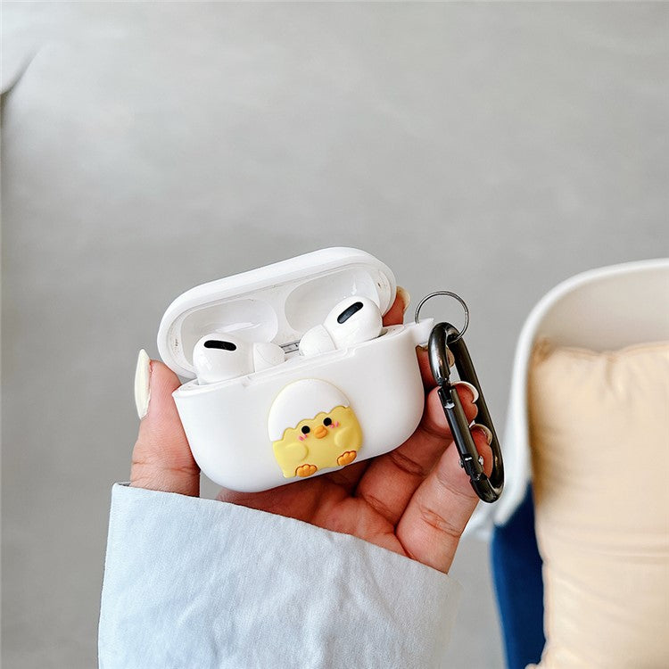 Soft TPU Bluetooth Earphone Protective Case with 3D Doll Decor for Apple AirPods Pro - White / Chick