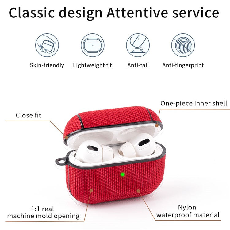 PC + Cloth Bluetooth Earphone Protection Case Cover with Buckle for AirPods Pro - Red