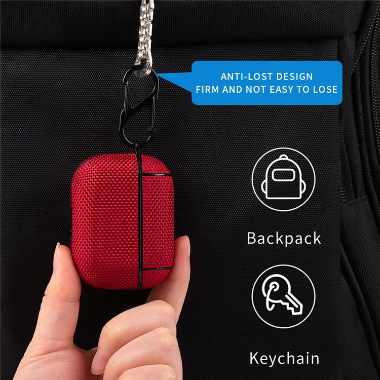 PC + Cloth Bluetooth Earphone Protection Case Cover with Buckle for AirPods Pro - Red