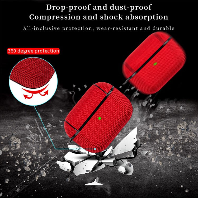 PC + Cloth Bluetooth Earphone Protection Case Cover with Buckle for AirPods Pro - Red