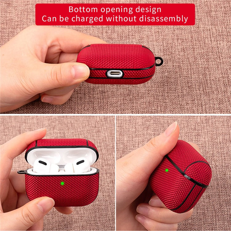 PC + Cloth Bluetooth Earphone Protection Case Cover with Buckle for AirPods Pro - Red