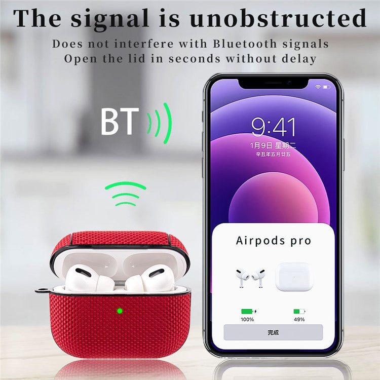 PC + Cloth Bluetooth Earphone Protection Case Cover with Buckle for AirPods Pro - Red