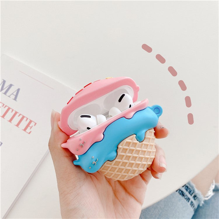 For AirPods Pro 2 / AirPods Pro Cartoon Cat Ice Cream Cover Silicone Earphone Case with Hanging Buckle