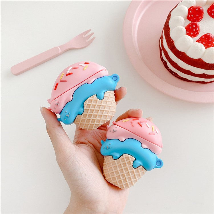 For AirPods Pro 2 / AirPods Pro Cartoon Cat Ice Cream Cover Silicone Earphone Case with Hanging Buckle