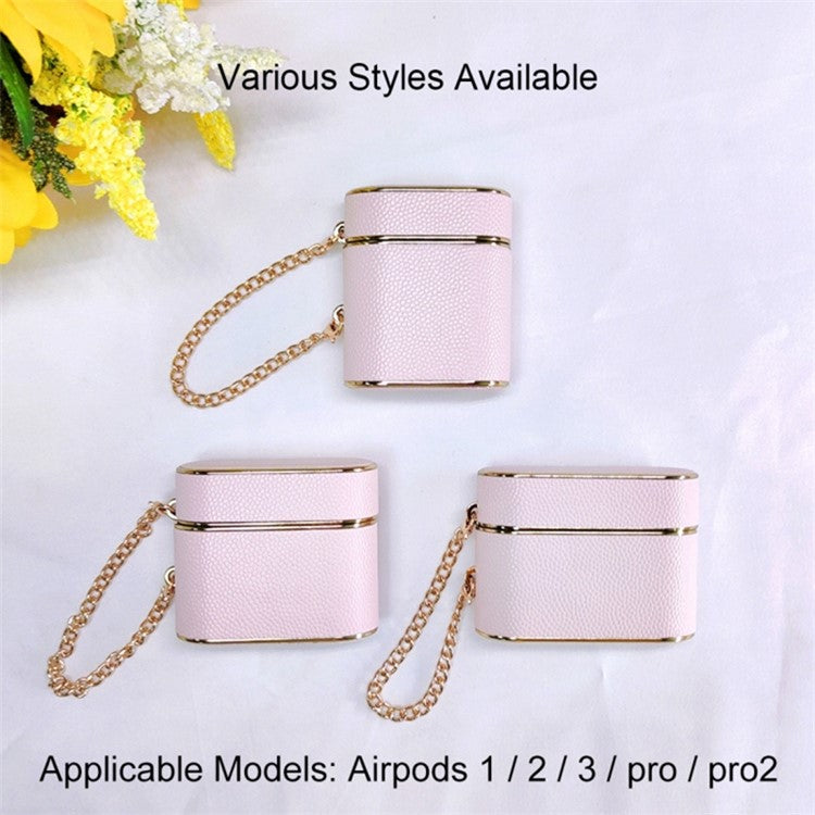 For AirPods Pro 2 Charging Case Cover Cylinder Shape Leather+PC Headset Protector with Strap - Pink