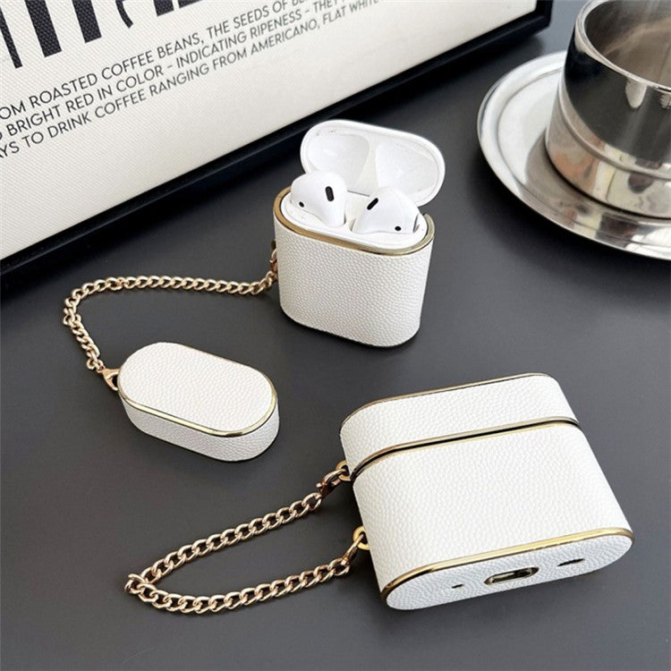 For AirPods Pro 2 Charging Case Cover Cylinder Shape Leather+PC Headset Protector with Strap - White