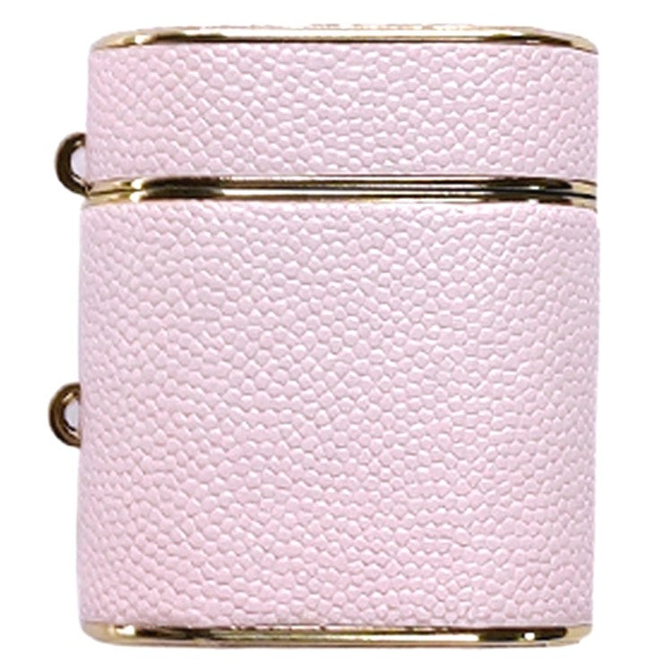 For Apple AirPods with Wireless Charging Case (2019) / AirPods with Charging Case (2019) / (2016) Leather Texture PC+TPU Earphone Case - Light Pink