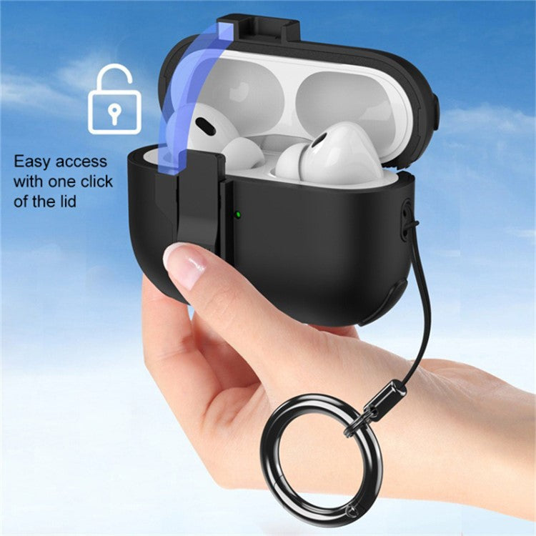 For AirPods Pro 2 Wireless Earphone Snap-On Lid Design Case TPU+PC Protective Cover - Black