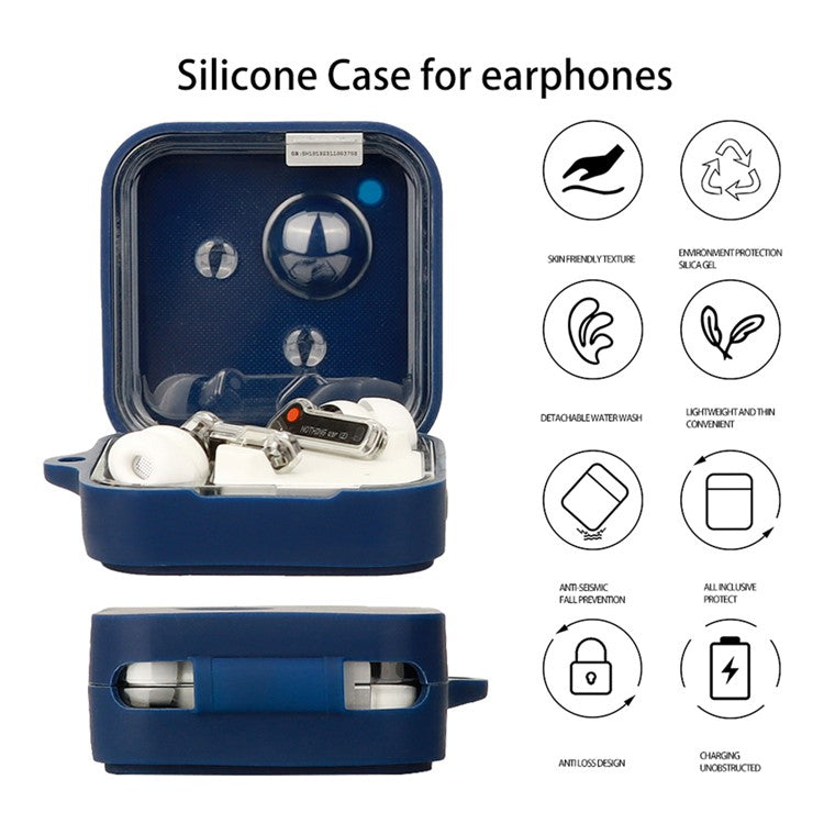 For Nothing Ear (R)-Ear 2024 Silicone Case Anti-Scratch Wireless Earphone Cover with Hanging Buckle - Dark Blue