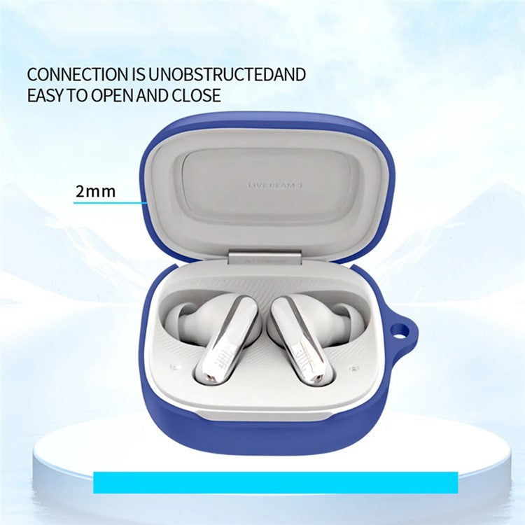 For JBL Live Beam 3 Silicone Cover Bluetooth Earphone Protective Sleeve with Anti-Lost Buckle - White