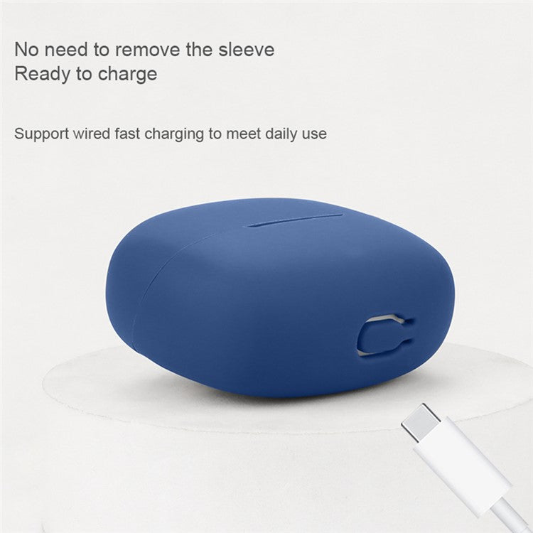 Silicone Case for Edifier Lolli Pro 3 Bluetooth Earphones Cover with Hanging Buckle - Dark Blue