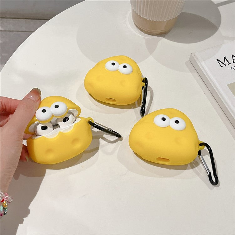 For Apple AirPods 3 Bluetooth Earphone Cover Cute Eyes Cheese Silicone Protective Case with Anti-Lost Buckle