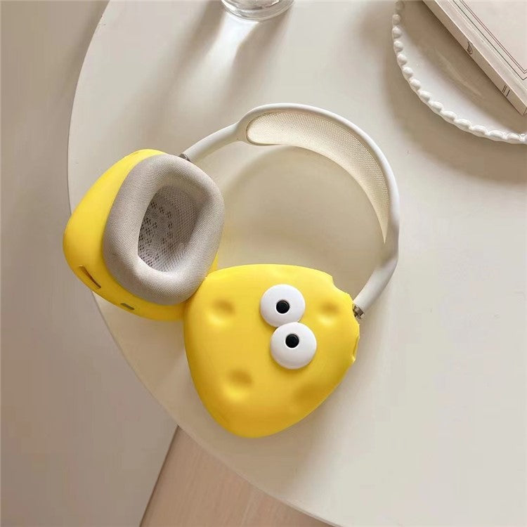 For AirPods Max 2024 (USB-C) / Max 1 Pair Cartoon Design Silicone Earmuff Shell Headphone Protective Cover - Cheese