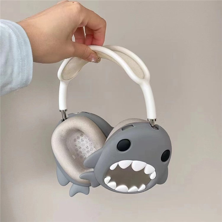 For AirPods Max 2024 (USB-C) / Max 1 Pair Cartoon Design Silicone Earmuff Shell Headphone Protective Cover - Shark