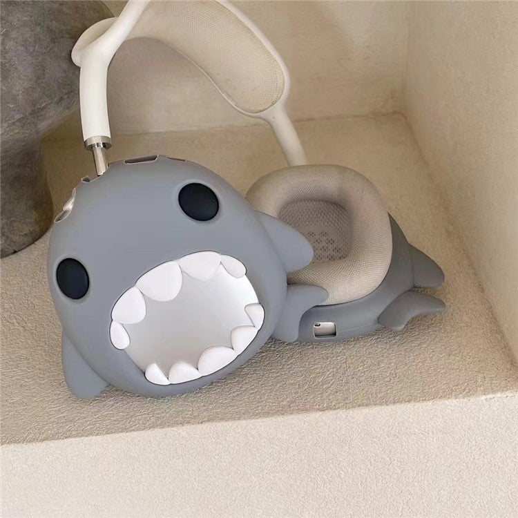 For AirPods Max 2024 (USB-C) / Max 1 Pair Cartoon Design Silicone Earmuff Shell Headphone Protective Cover - Shark