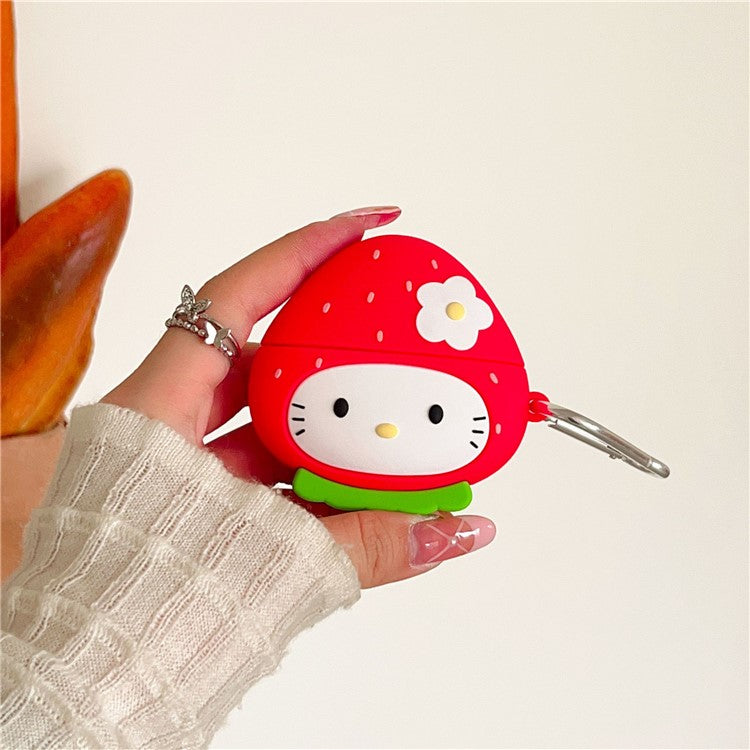 For AirPods Pro 2 / AirPods Pro Earphone Cover Cartoon Strawberry Shape Silicone Case Sleeve with Buckle