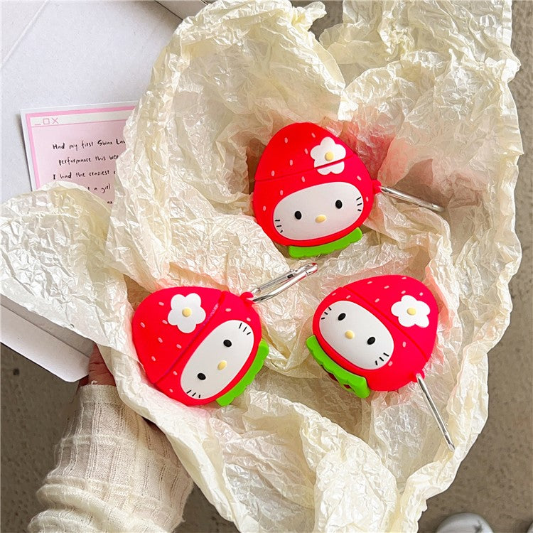 For AirPods Pro 2 / AirPods Pro Earphone Cover Cartoon Strawberry Shape Silicone Case Sleeve with Buckle