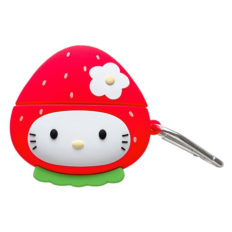 For Apple AirPods 3 Cute Strawberry Cat Silicone Case Bluetooth Earphone Cover with Anti-Lost Buckle