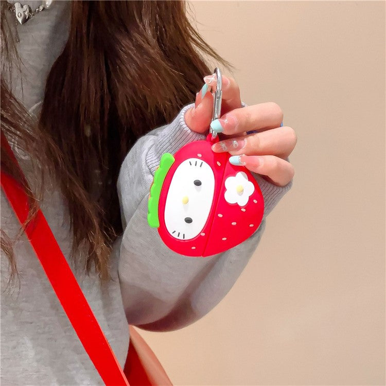 For Apple AirPods 3 Cute Strawberry Cat Silicone Case Bluetooth Earphone Cover with Anti-Lost Buckle