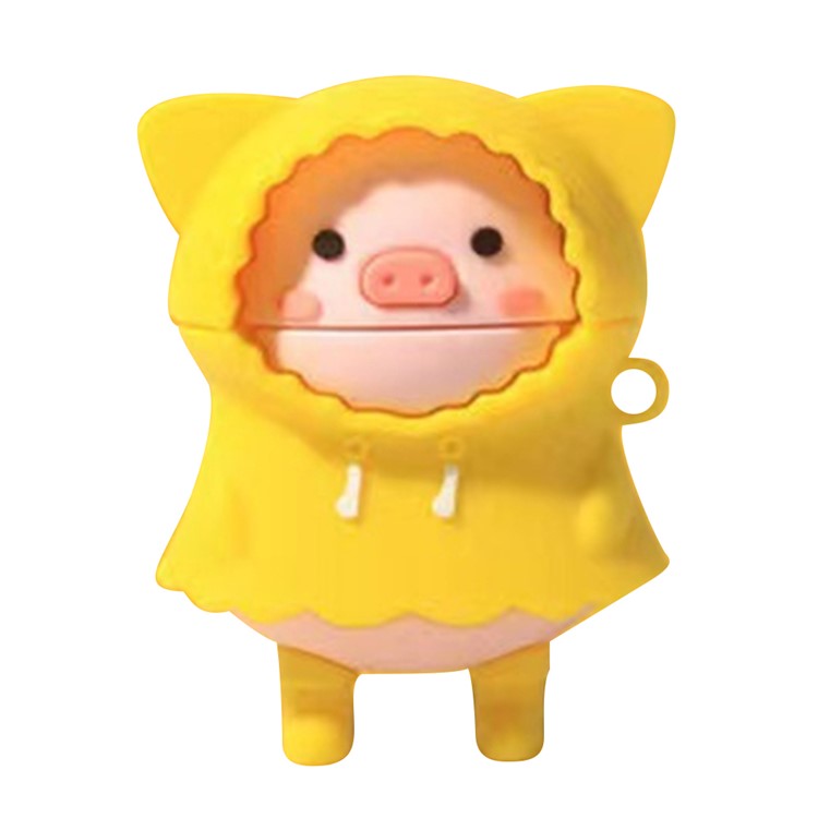 No.4 For Apple AirPods with Wireless Charging Case (2019)  /  AirPods with Charging Case (2019) (2016) Cartoon Pig Silicone Cover - Raincoat Pig