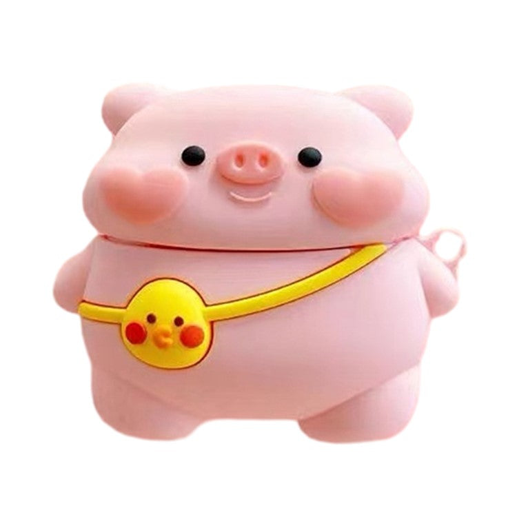 For Apple AirPods with Wireless Charging Case (2019) / AirPods with Charging Case (2019) / (2016) Cute Cartoon Silicone Cover - Pig with Bag