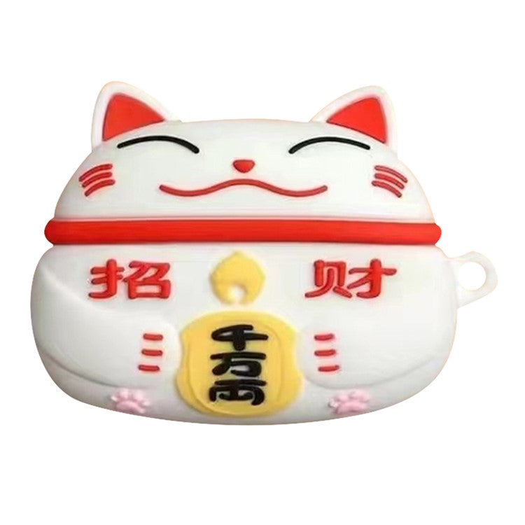 For Apple AirPods with Wireless Charging Case (2019) / AirPods with Charging Case (2019) / (2016) Cute Cartoon Silicone Cover - White Lucky Cat