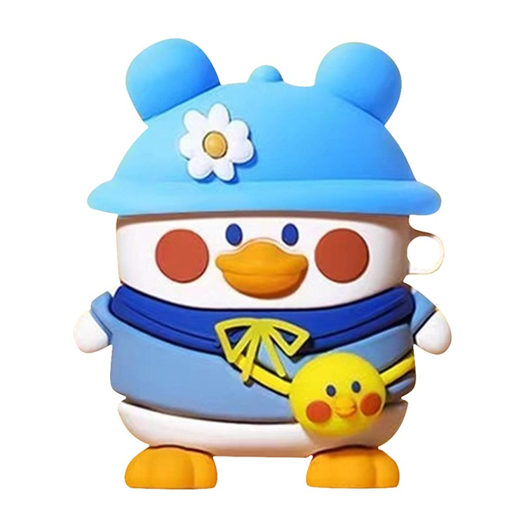 No.2 For Apple AirPods with Wireless Charging Case (2019)  /  AirPods with Charging Case (2019) (2016) Cartoon Silicone Case - Blue Hat Duck