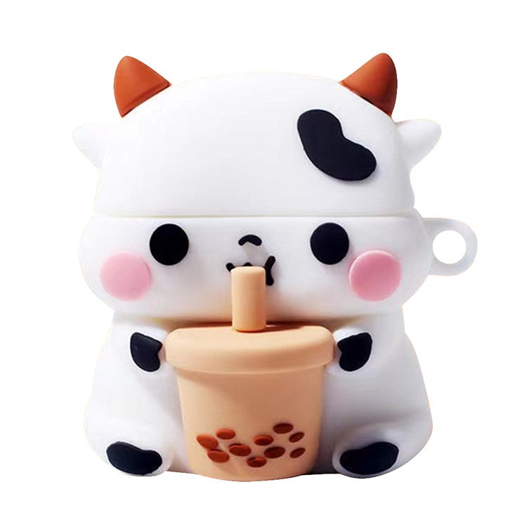 For Apple AirPods with Wireless Charging Case (2019) / AirPods with Charging Case (2019) / (2016) Cartoon Soft Silicone Cover - Milk Tea Cow