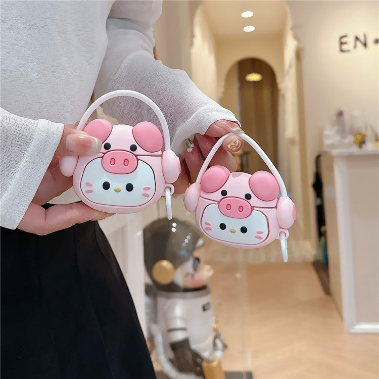 For AirPods Pro / Pro 2 Cartoon Kitty Bluetooth Earphone Cover Soft Silicone Case with Hanging Buckle