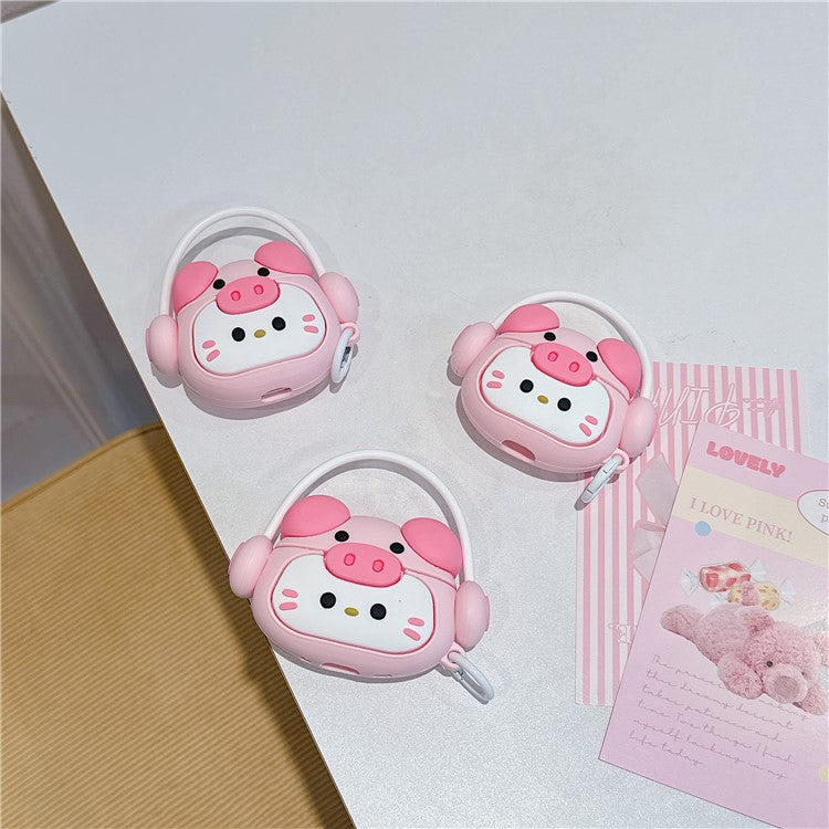 For AirPods Pro / Pro 2 Cartoon Kitty Bluetooth Earphone Cover Soft Silicone Case with Hanging Buckle