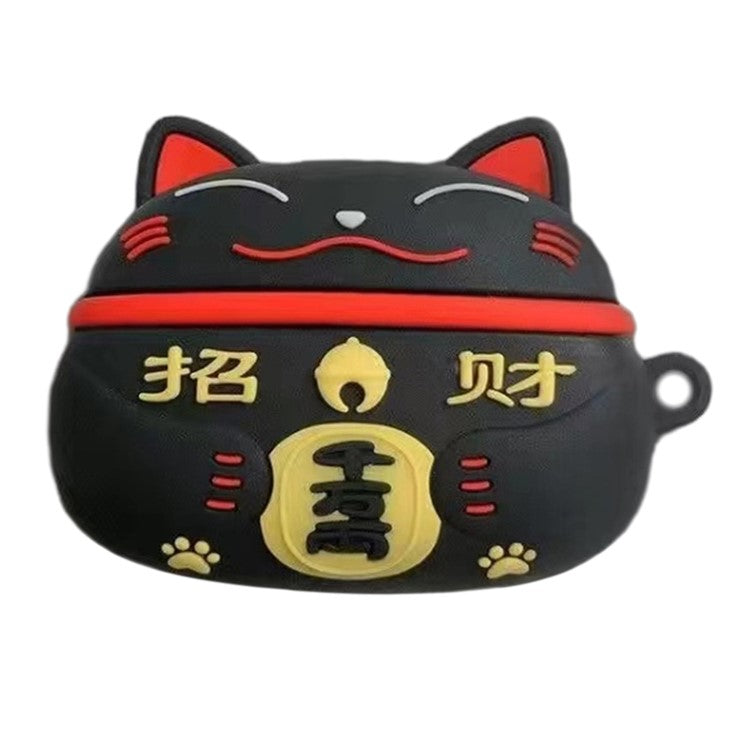 For Samsung Galaxy Buds2 Silicone Case Cartoon Bluetooth Earphone Dust-Proof Cover - Black Lucky Cat