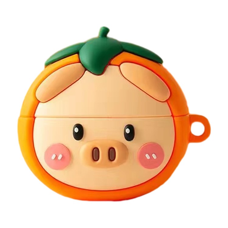 Silicone Case for Samsung Galaxy Buds FE Cartoon Bluetooth Earphone Protective Sleeve - Pig Head Persimmon