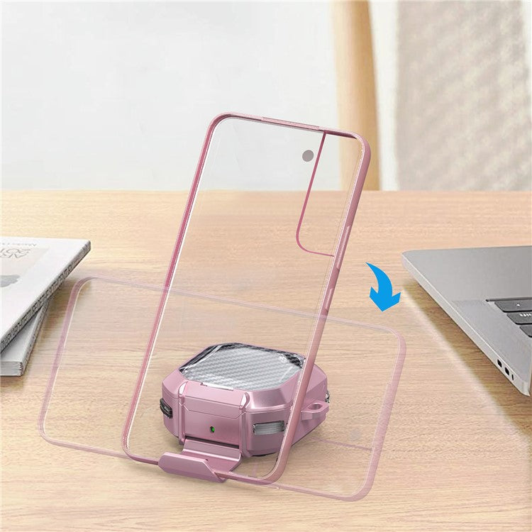 For Samsung Galaxy Buds Live / Buds2 / Buds Pro / Buds Pro 2 / Buds FE Earphone Case PC+TPU Cover with Stand - Transparent Pink