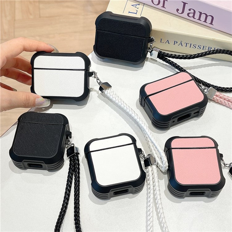 For AirPods Pro 2 / AirPods Pro Bluetooth Earphone Cover Leather Texture TPU Anti-Drop Case with Wrist Strap - Black