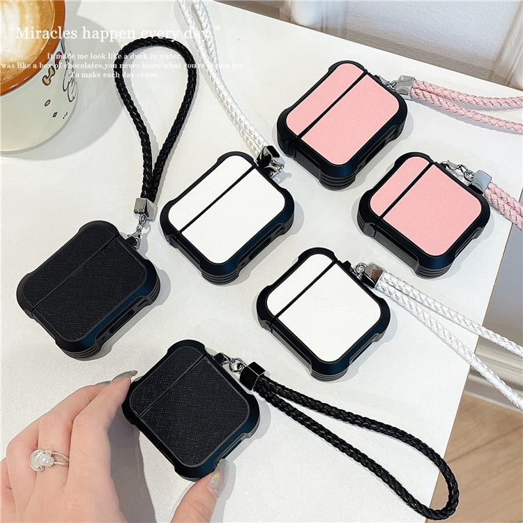 For AirPods Pro 2 / AirPods Pro Bluetooth Earphone Cover Leather Texture TPU Anti-Drop Case with Wrist Strap - Black