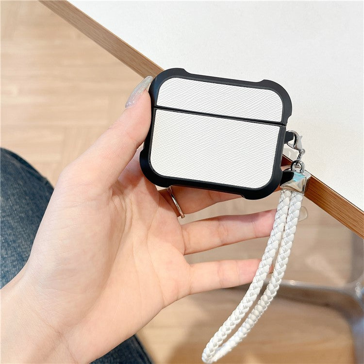 For AirPods Pro 2 / AirPods Pro Bluetooth Earphone Cover Leather Texture TPU Anti-Drop Case with Wrist Strap - White