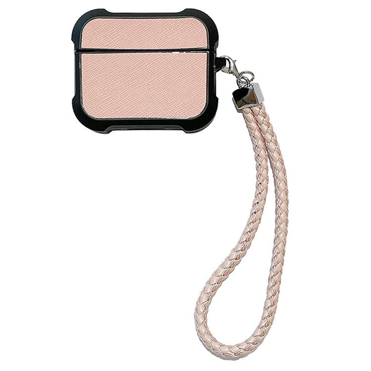 For AirPods Pro 2 / AirPods Pro Bluetooth Earphone Cover Leather Texture TPU Anti-Drop Case with Wrist Strap - Pink