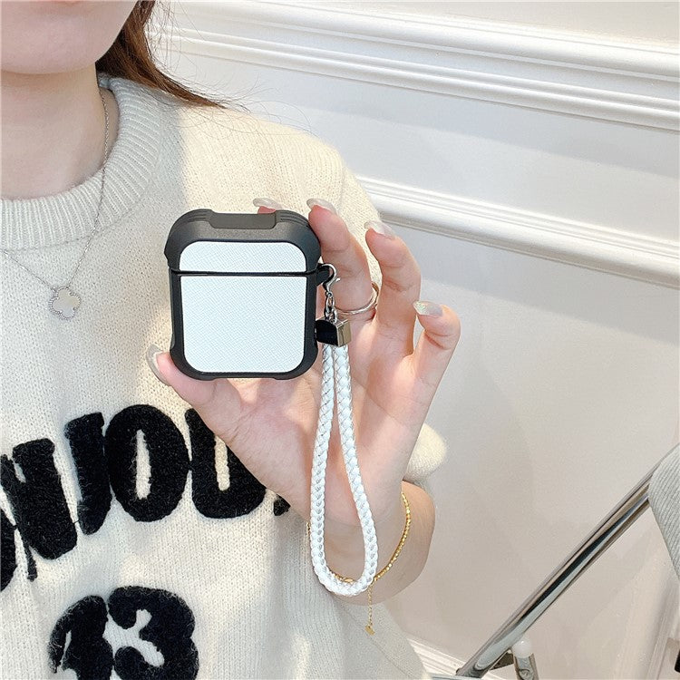 For Apple AirPods with Charging Case (2016) / (2019) /  AirPods with Wireless Charging Case (2019) TPU Sleeve Case with Wrist Strap - White