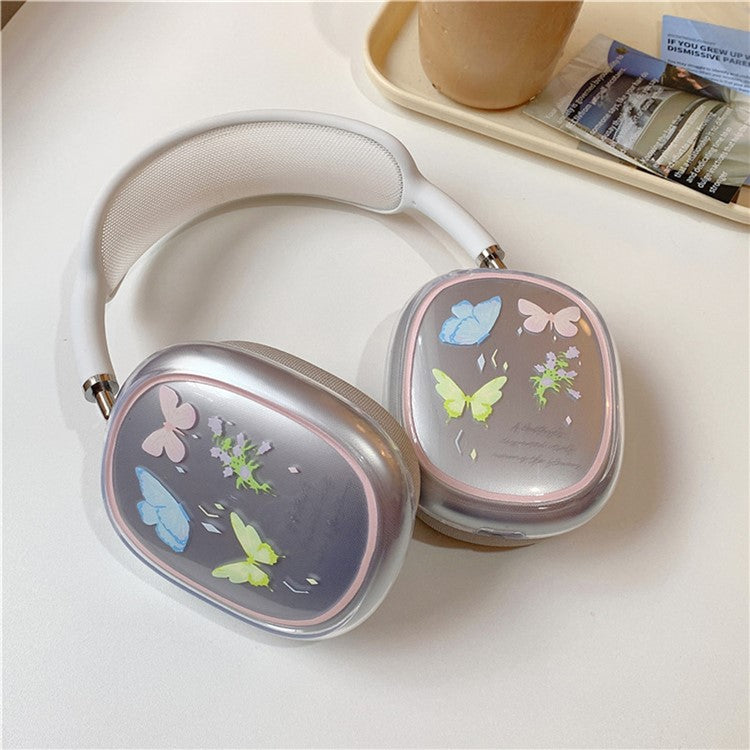 1Pair Protective Case for AirPods Max 2024 (USB-C) / Max Headphone Drop-Resistance TPU Sleeve - Colorful Butterfly