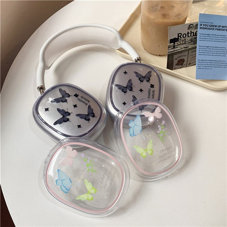 1Pair Protective Case for AirPods Max 2024 (USB-C) / Max Headphone Drop-Resistance TPU Sleeve - Colorful Butterfly