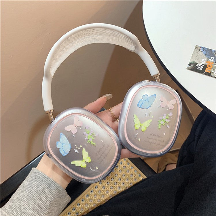 1Pair Protective Case for AirPods Max 2024 (USB-C) / Max Headphone Drop-Resistance TPU Sleeve - Colorful Butterfly